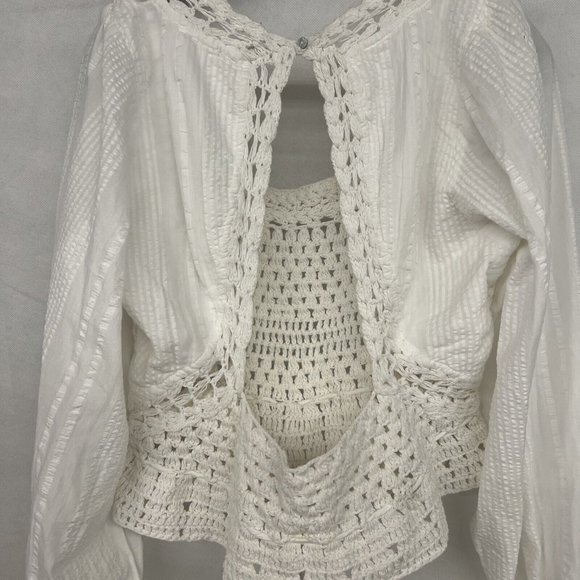 new sz Large L FREE PEOPLE MEGAN CROCHET TOP IVORY WHITE VICTORIAN OPEN BACK - Picture 9 of 9